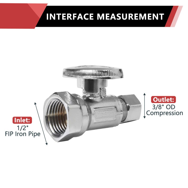 EFIELD (Pack of 10) EFIELD 1/2" FIP Iron Pipe x 3/8" Compression Chrome 1/4-Turn Straight Stop Water Shut-off Ball Valve,(VALVE057-10PCS) - Image 2